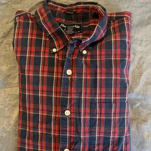 Abercrombie & Fitch Red Blue Plaid Muscle Fit Shirt